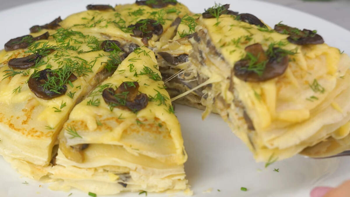 Закусочный блинный торт с грибами и сыром – изысканный рецепт на любой случай